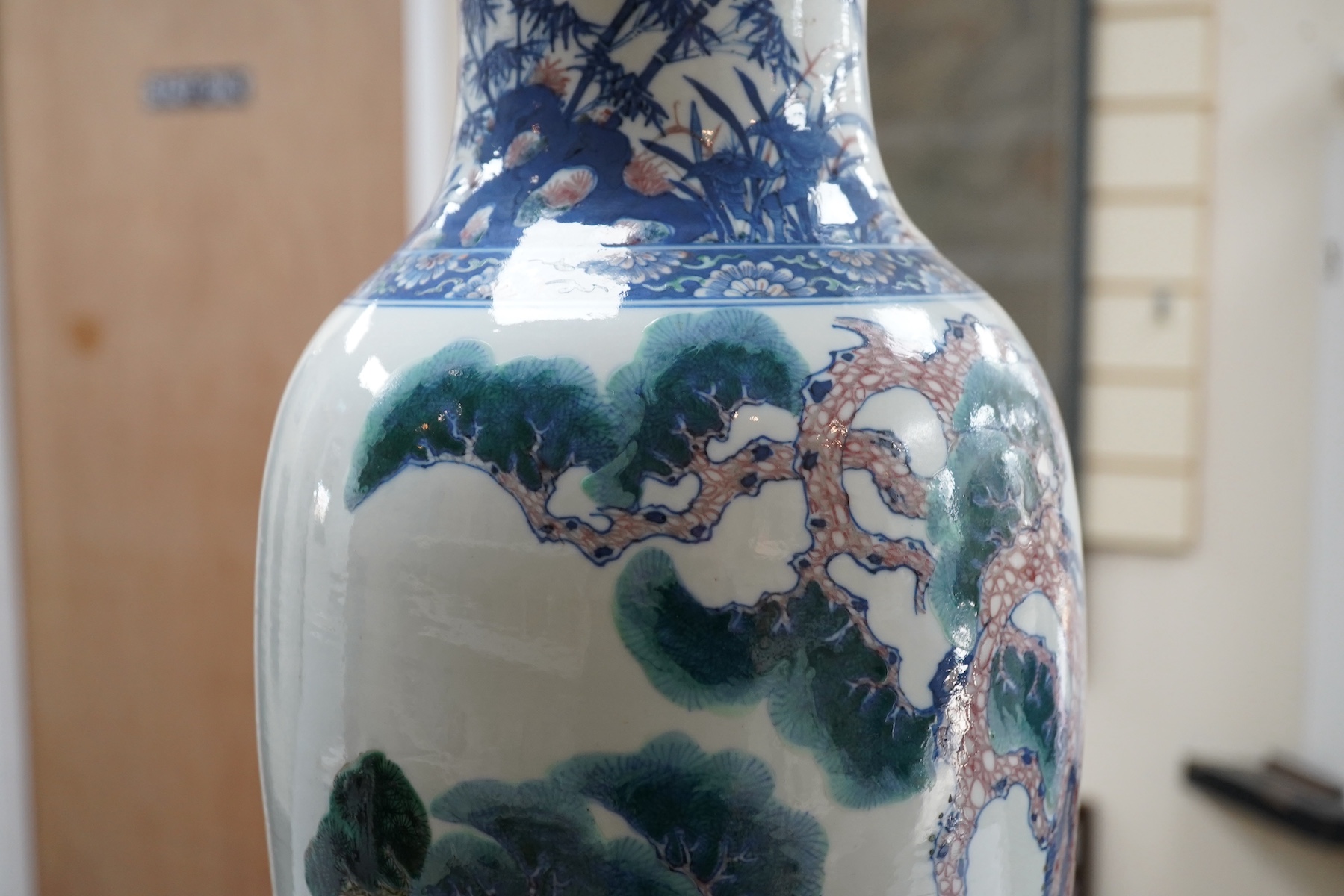 An unusual Chinese underglaze blue and copper red ‘longevity’ vase, 19th century
